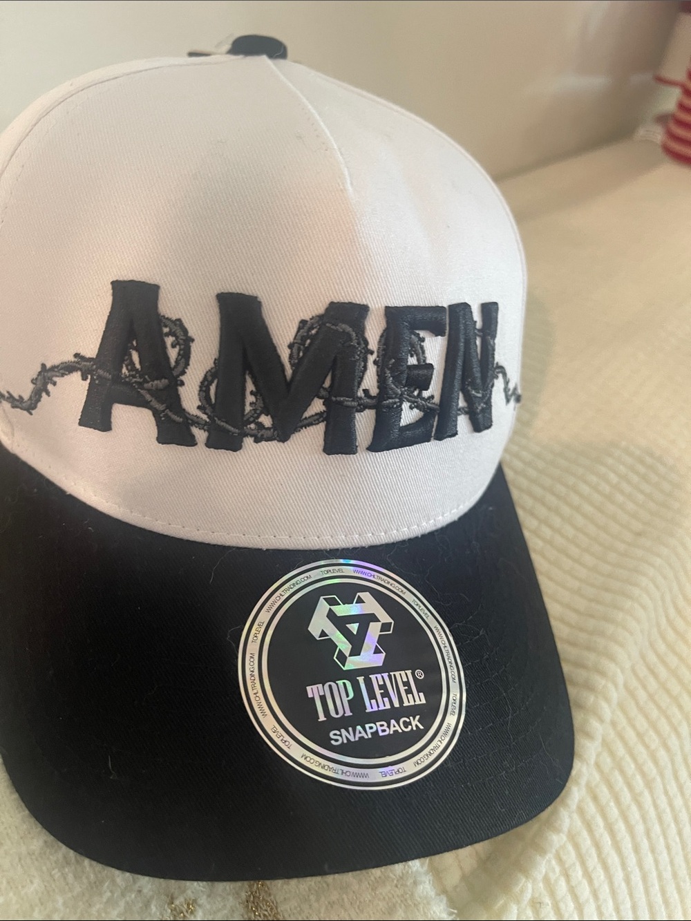 AMEN Two-Tone Snapback Cap - White & Black - Picture 3 of 4